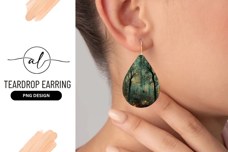 Eerie Forest Scene Teardrop Earring Png Design
