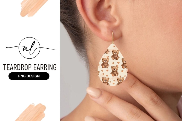 Teddy Bear And Hearts Teardrop Earring Png example image 1