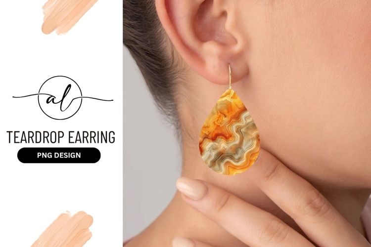 Abstract Agate Slice Teardrop Earring Png