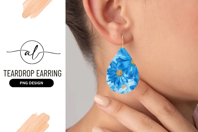 Blue and White Daisy Floral Pattern with Gold Centers