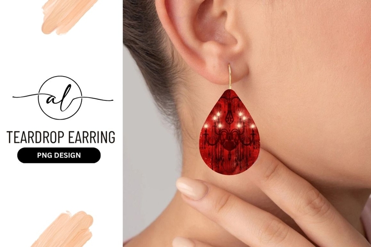 Ornate Red Chandelier On Teardrop Earring Png