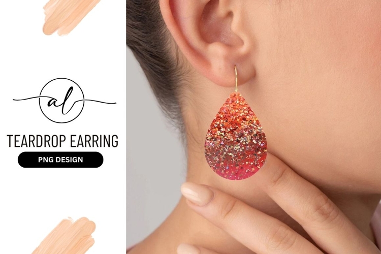 Orange Glitter Teardrop Earring Png Texture