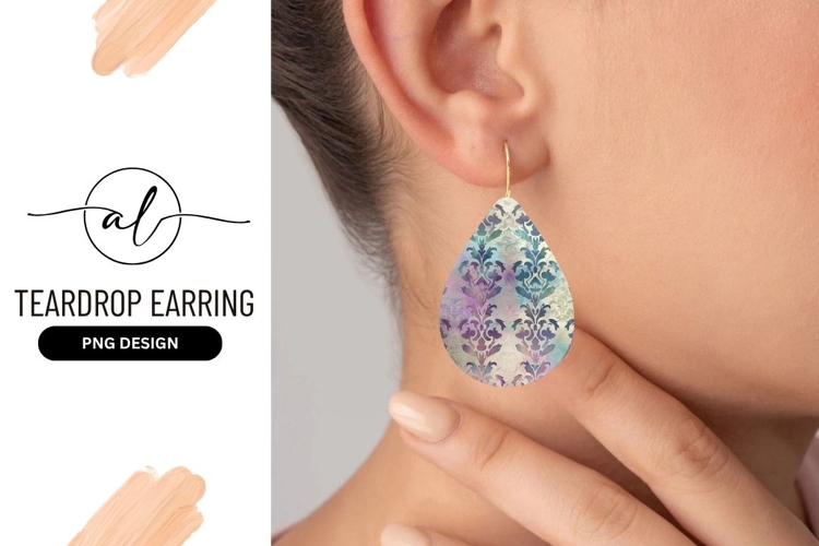 Textured Floral Damask Pattern Teardrop Earring Png
