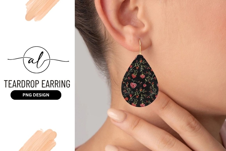 Floral Heart Pattern Teardrop Earring Png