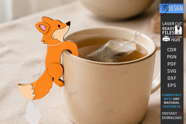 Fox Tea Bag Holder Laser Cut | Tea Bag Clips | Kitchen SVG example image 1