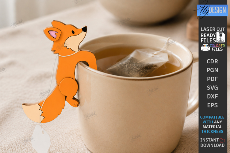 Fox Tea Bag Holder Laser Cut | Tea Bag Clips | Kitchen SVG