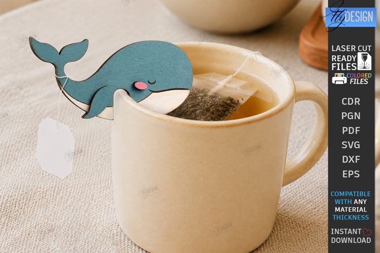 Whale Tea Bag Holder Laser Cut | Tea Bag Clips | Kitchen SVG