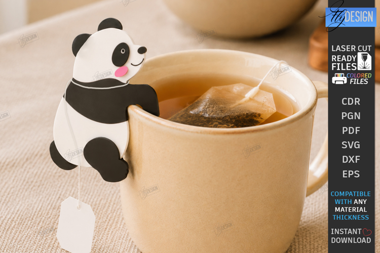 Panda Tea Bag Holder Laser Cut | Tea Bag Clips | Kitchen SVG