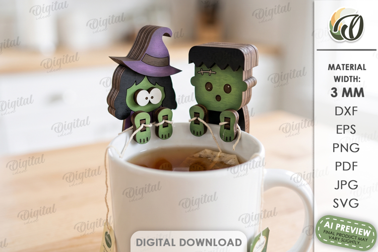 Halloween Tea Bag Holders Lasercut. Halloween Characters SVG