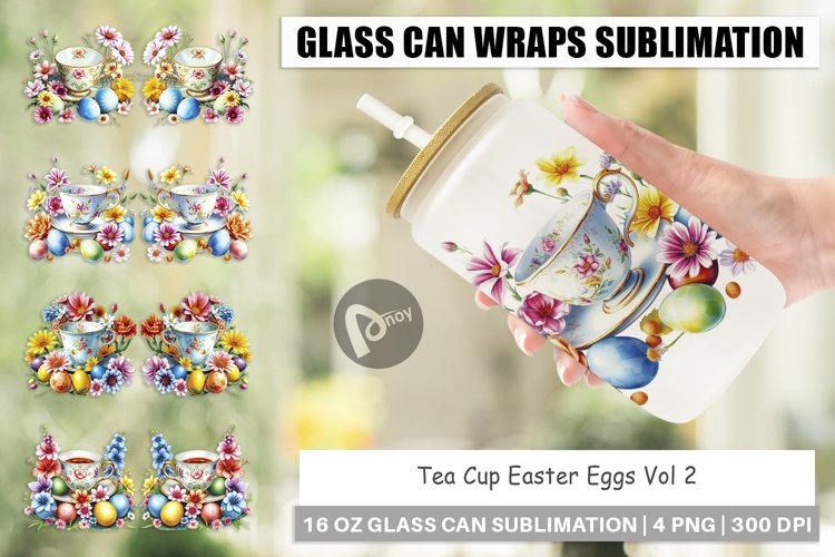 Glass Can Wraps Tea Cup Easter Eggs example image 1