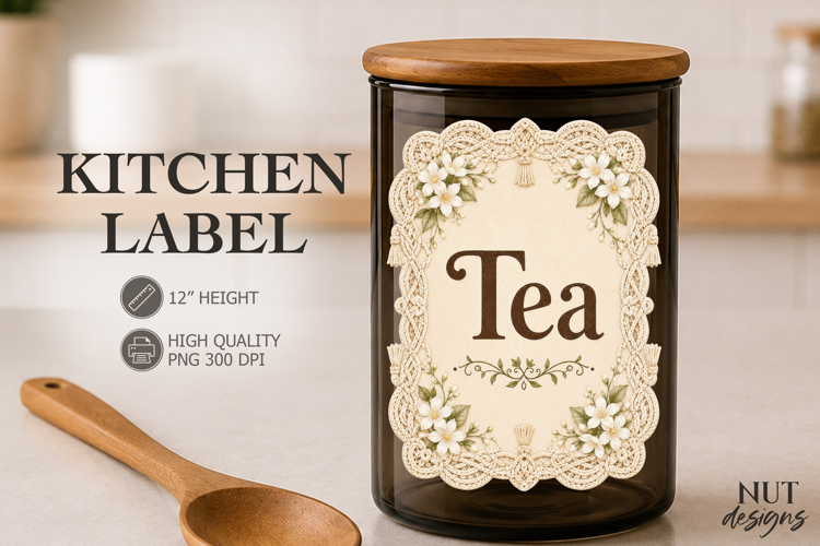Vintage Tea Lace Kitchen Label pantry label