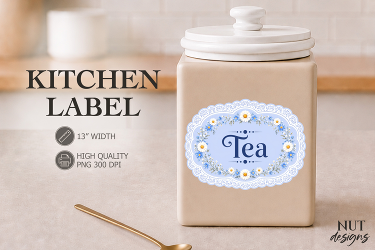 Vintage Blue Floral Tea Kitchen Label Pantry Label
