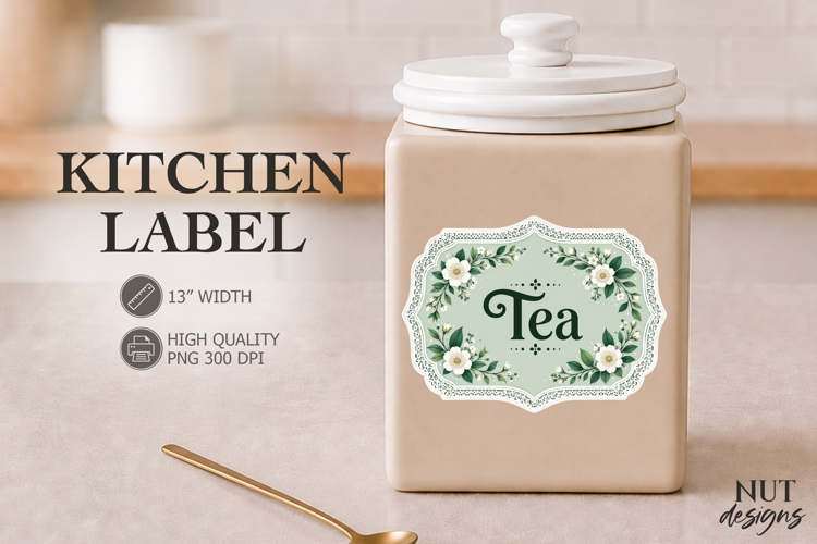 Vintage Green Floral Tea Kitchen Label Pantry Label