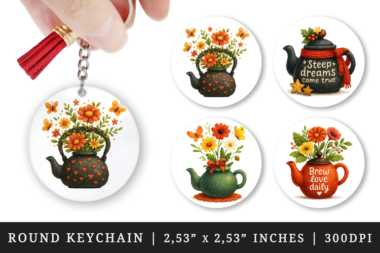 Tea Lover round keychain pintable sublimation design png