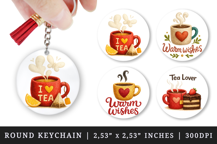 Tea Lover round keychain pintable sublimation design png