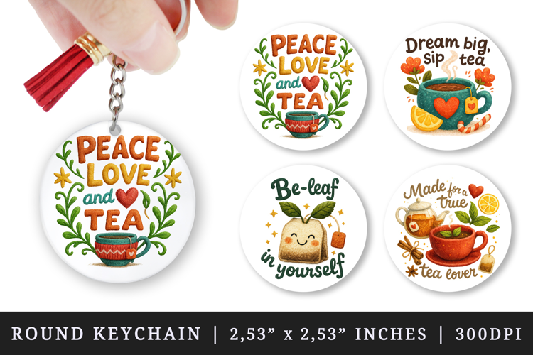 Tea Lover round keychain pintable sublimation design png