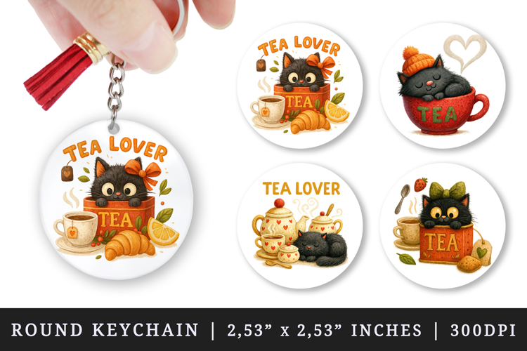 Tea Lover round keychain pintable sublimation design png