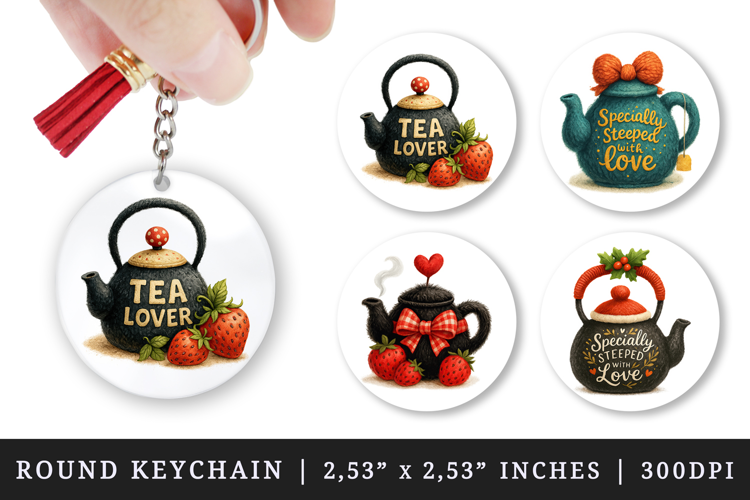 Tea Lover round keychain pintable sublimation design png