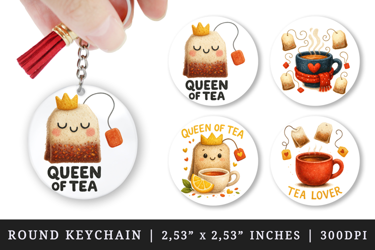 Tea Lover round keychain pintable sublimation design png