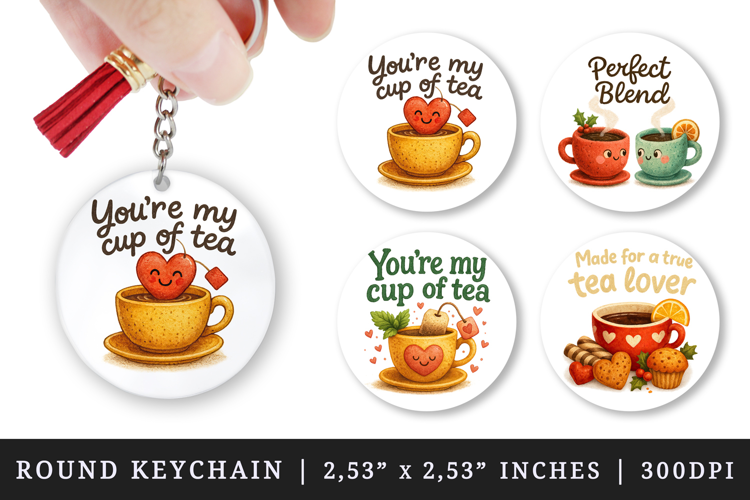 Tea Lover round keychain pintable sublimation design png