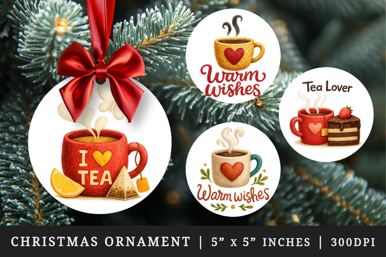 Tea Lover round ornaments sublimation design