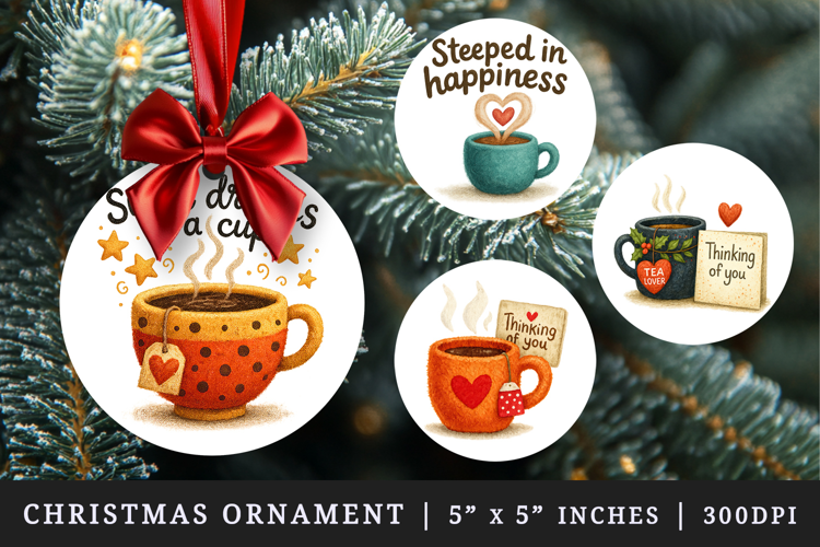 Tea Lover round ornaments sublimation design