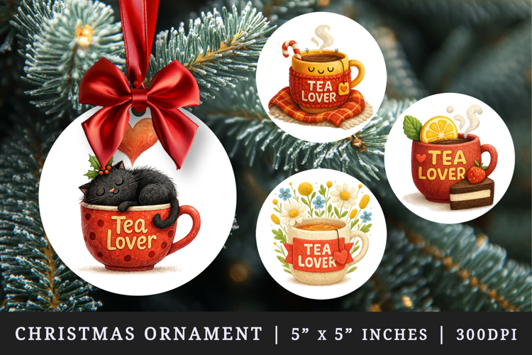 Tea Lover round ornaments sublimation design