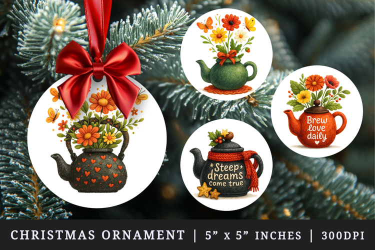 Tea Lover round ornaments sublimation design