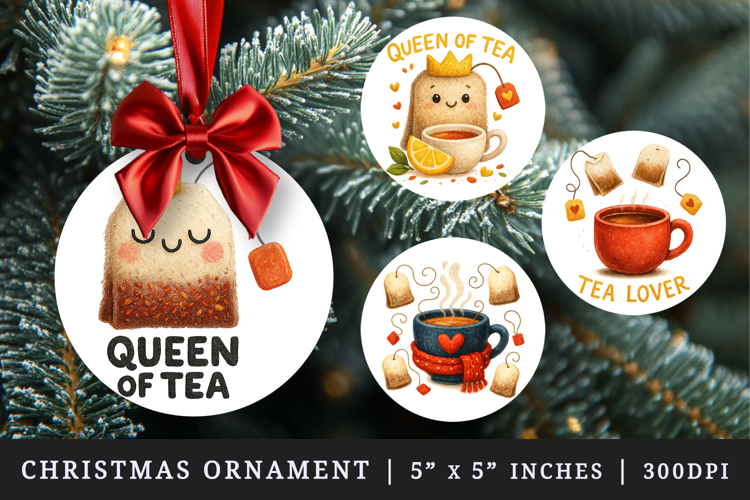 Tea Lover round ornaments sublimation design