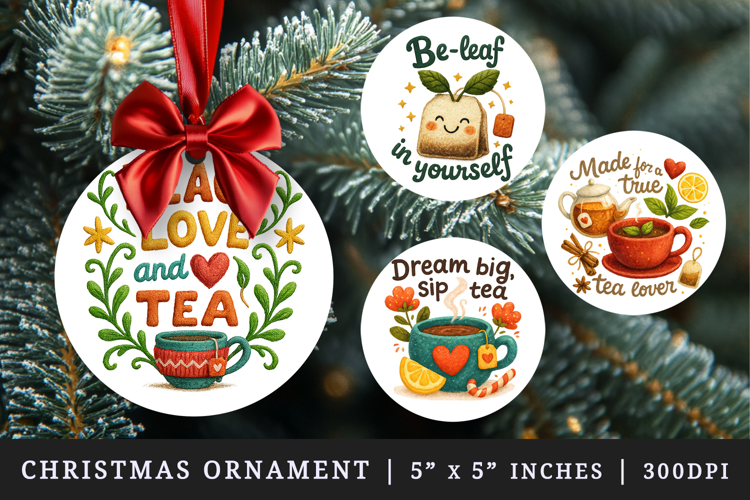 Tea Lover round ornaments sublimation design