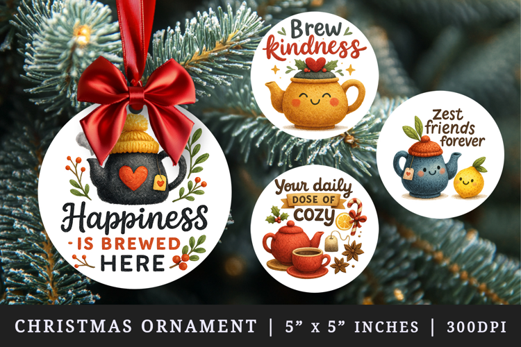 Tea Lover round ornaments sublimation design
