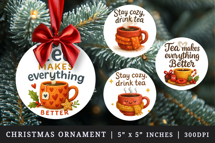 Tea Lover round ornaments sublimation design