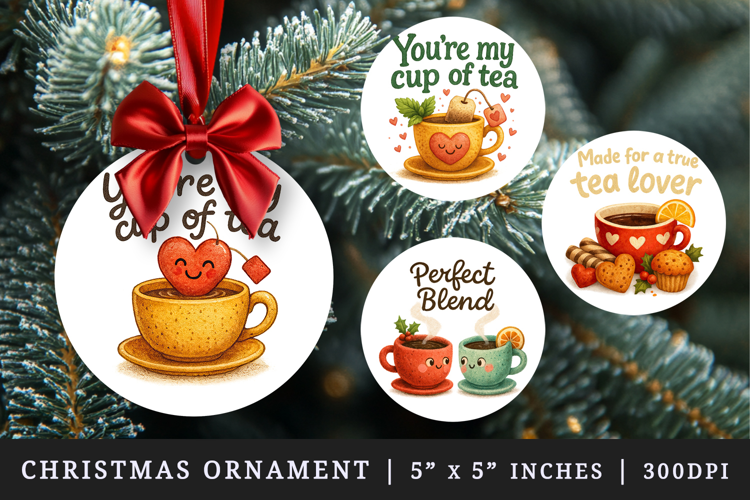 Tea Lover round ornaments sublimation design