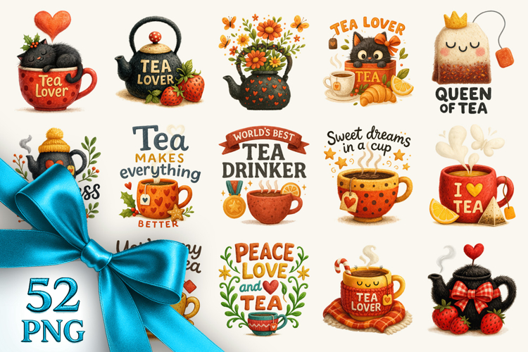 Tea Lover clipart printable sublimation bundle png