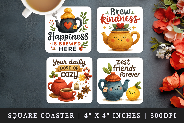 Tea Lover square coaster sublimation, coasters design