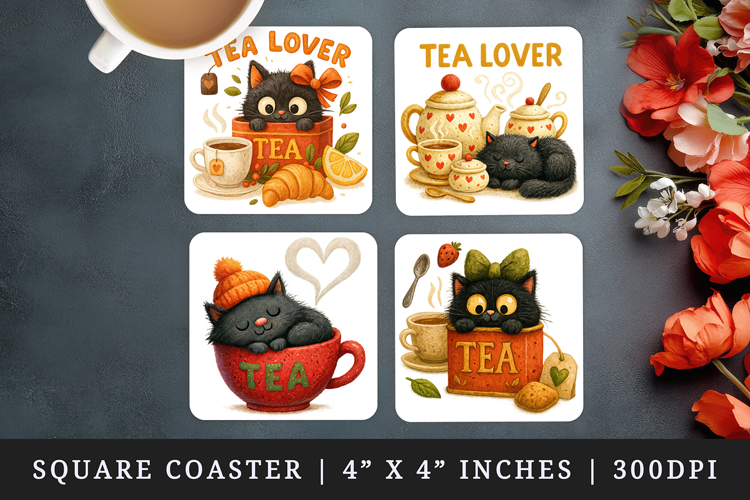 Tea Lover square coaster sublimation, coasters design