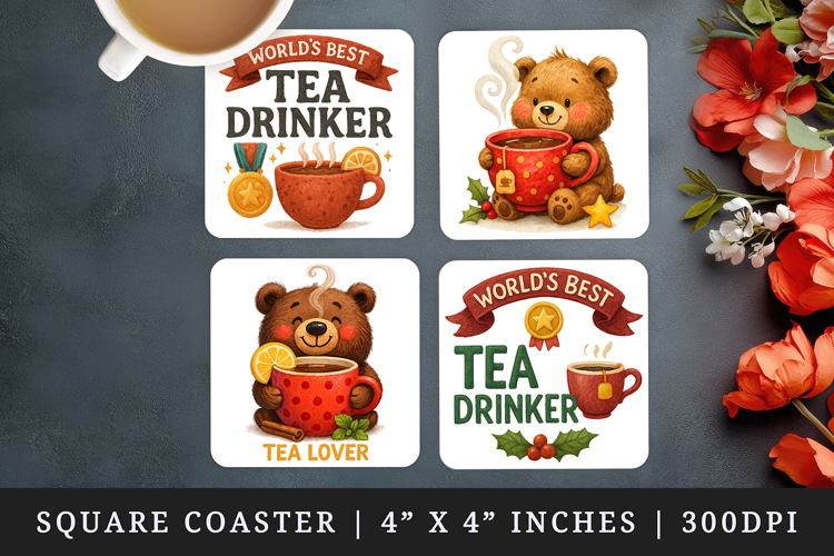 Tea Lover square coaster sublimation, coasters design
