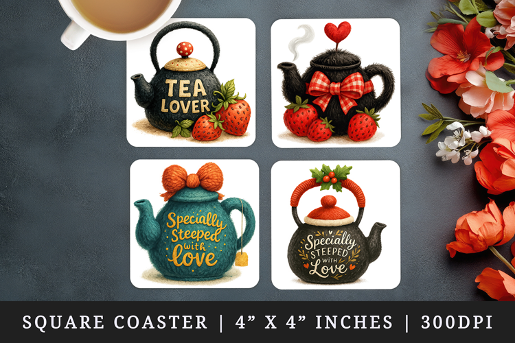 Tea Lover square coaster sublimation, coasters design