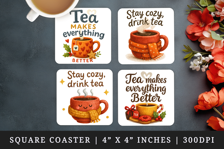 Tea Lover square coaster sublimation, coasters design