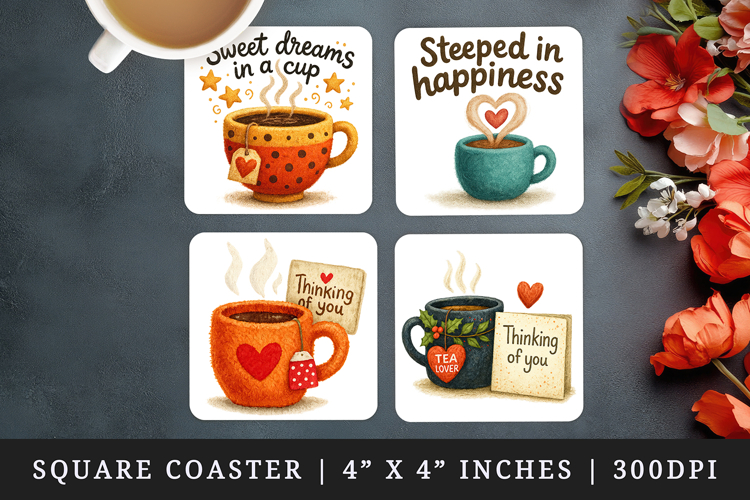 Tea Lover square coaster sublimation, coasters design