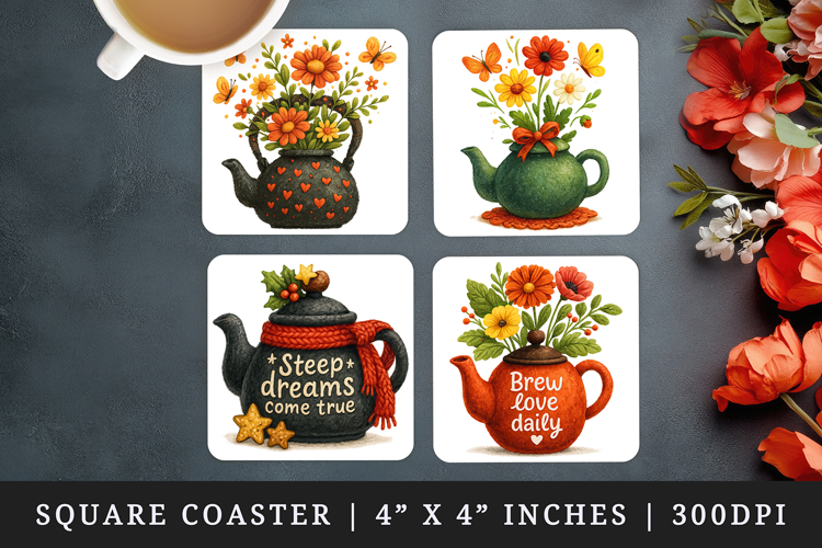 Tea Lover square coaster sublimation, coasters design