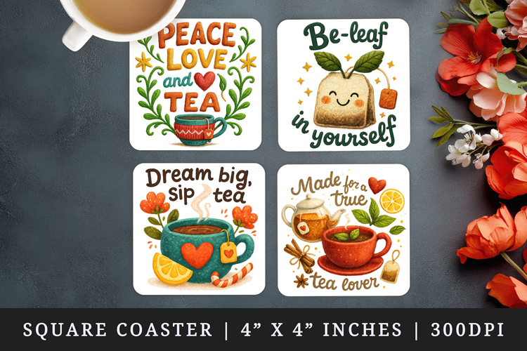 Tea Lover square coaster sublimation, coasters design
