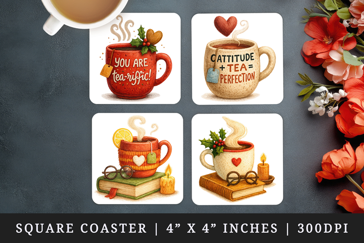 Tea Lover square coaster sublimation, coasters design