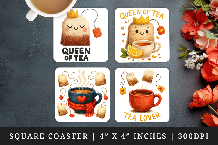 Tea Lover square coaster sublimation, coasters design