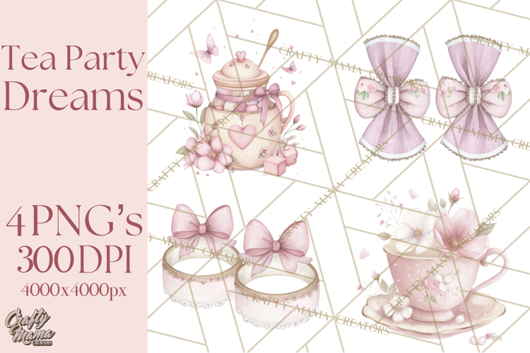 Tea Party Dreams PNG, Girly Pastel Desserts Teacups Clipart