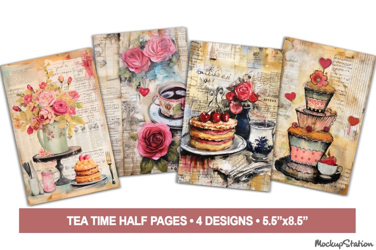 Vintage Shabby Junk Journal Printable Half Pages | Tea Time