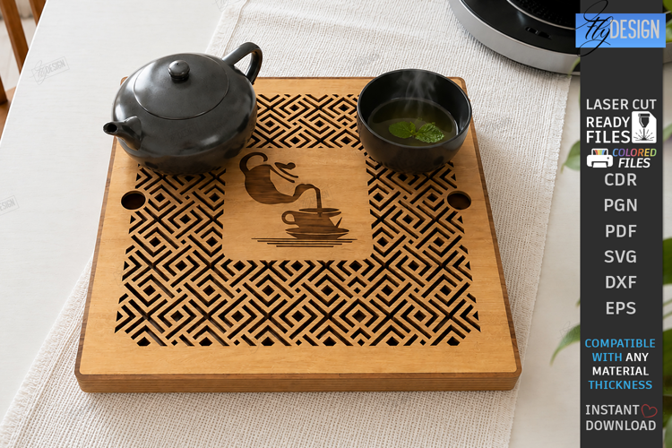 Wooden Tea Serving Tray Laser Cut | Gongfu Tea Table Design