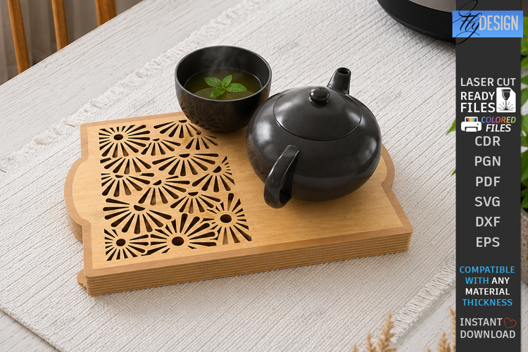 Wooden Tea Serving Tray Laser Cut | Gongfu Tea Table Design