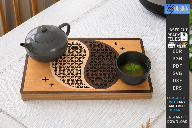 Wooden Tea Serving Tray Laser Cut | Gongfu Tea Table Design