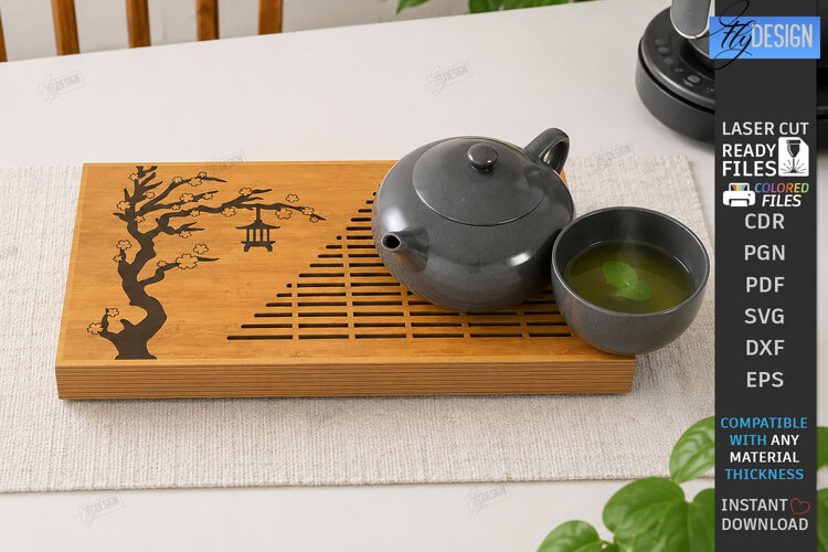 Wooden Tea Serving Tray Laser Cut | Gongfu Tea Table Design example image 1